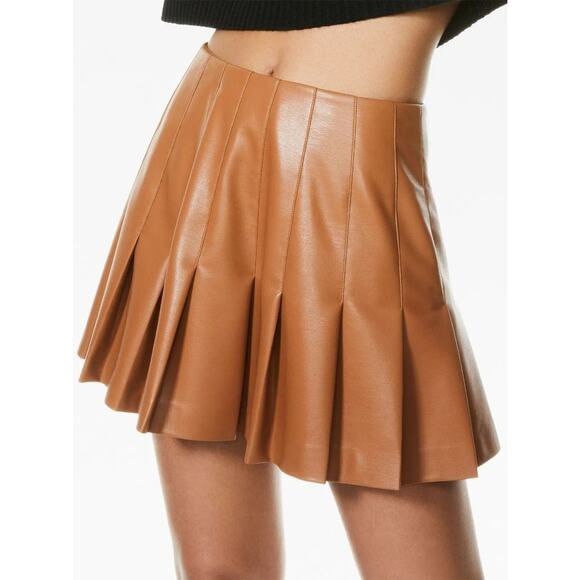 ALICE + OLIVIA Carter Vegan Leather Pleated Mini Skirt - Picture 1 of 16